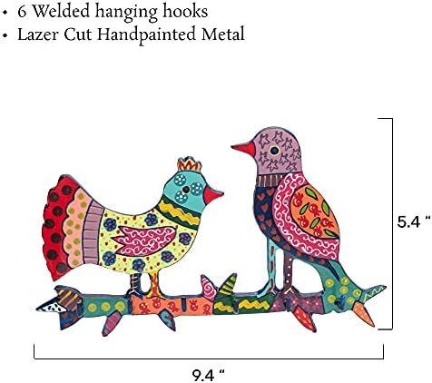 מחזיק מפתח דקורטיבי של עמנואל יאיר לקיר עם ציפורים צבעוניות מצוירות ביד | תפאורה ביתית ייחודית
